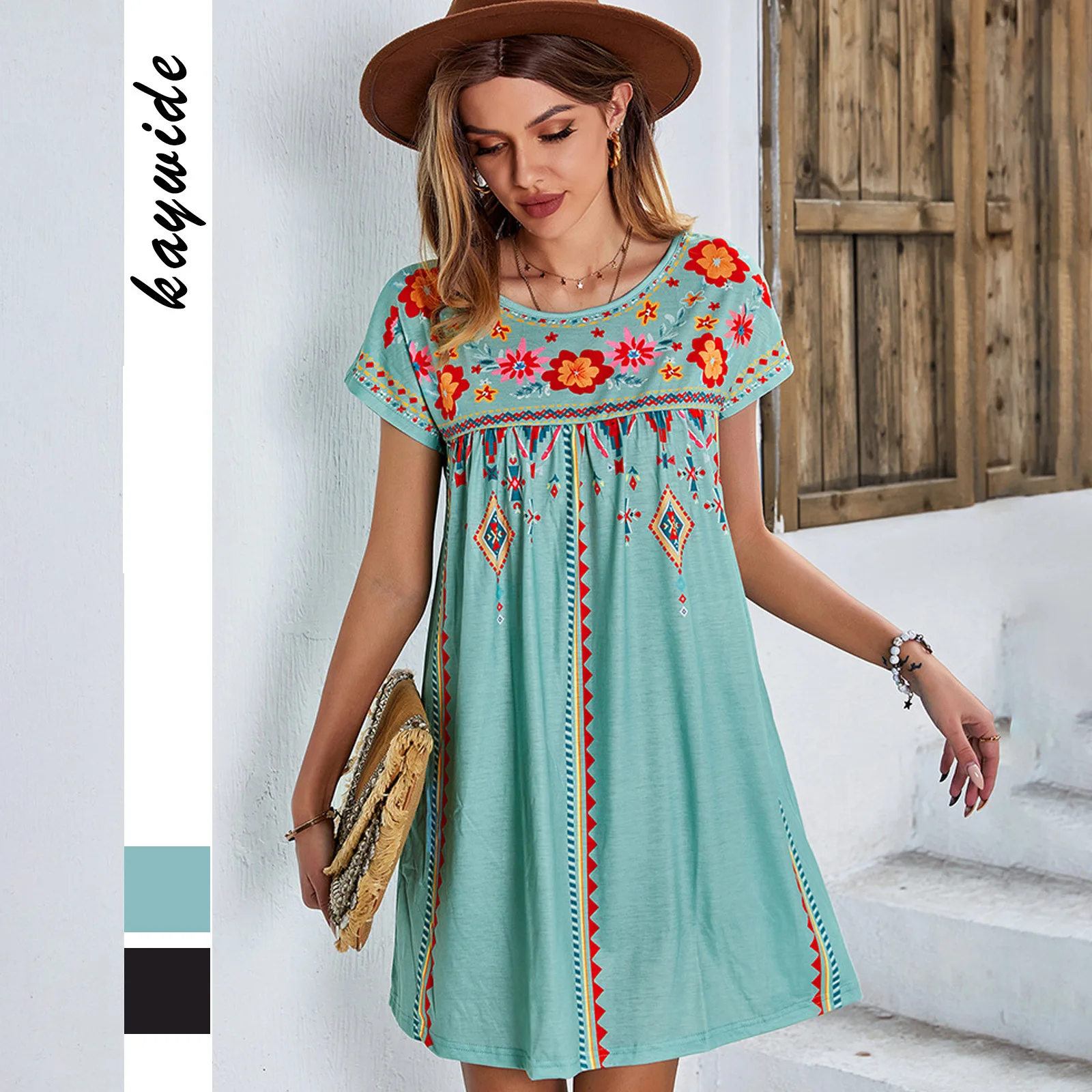 High Quality Leisure Vacation Dress 2024 Spring/summer New Loose Fitting Short Dress Bohemian Style Vestidos Boho Dress Vintage