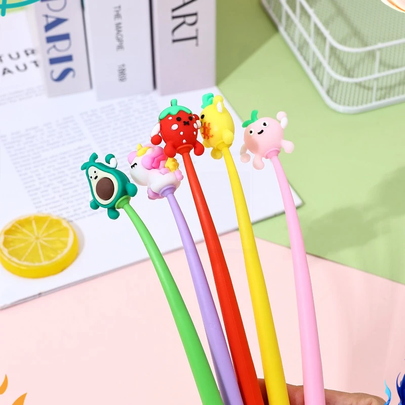 24 Pcs Cartoon Soft Rubber Fruit Series Shake Music Neutral Pen Avocado Cute Fun Shake Neutral Pen Back To School