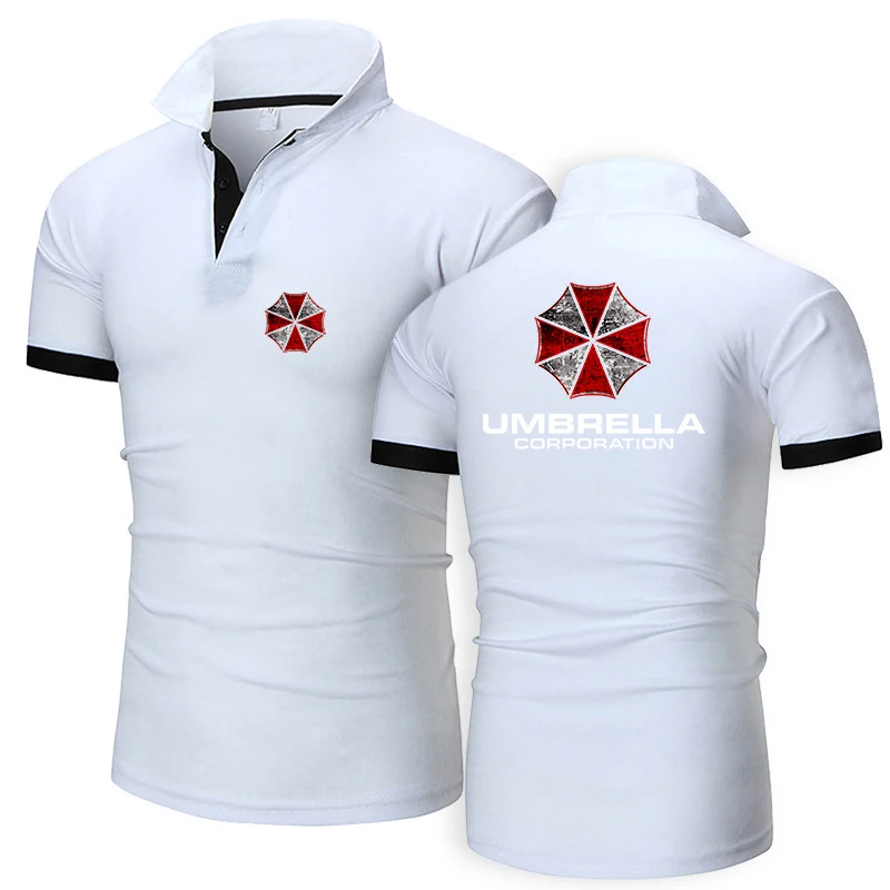 2025 Summer Man's Loose Breathable Top Umbrella Corporation Graphic Logo Print High Quality Premium Lapel Collar Polo Shirt