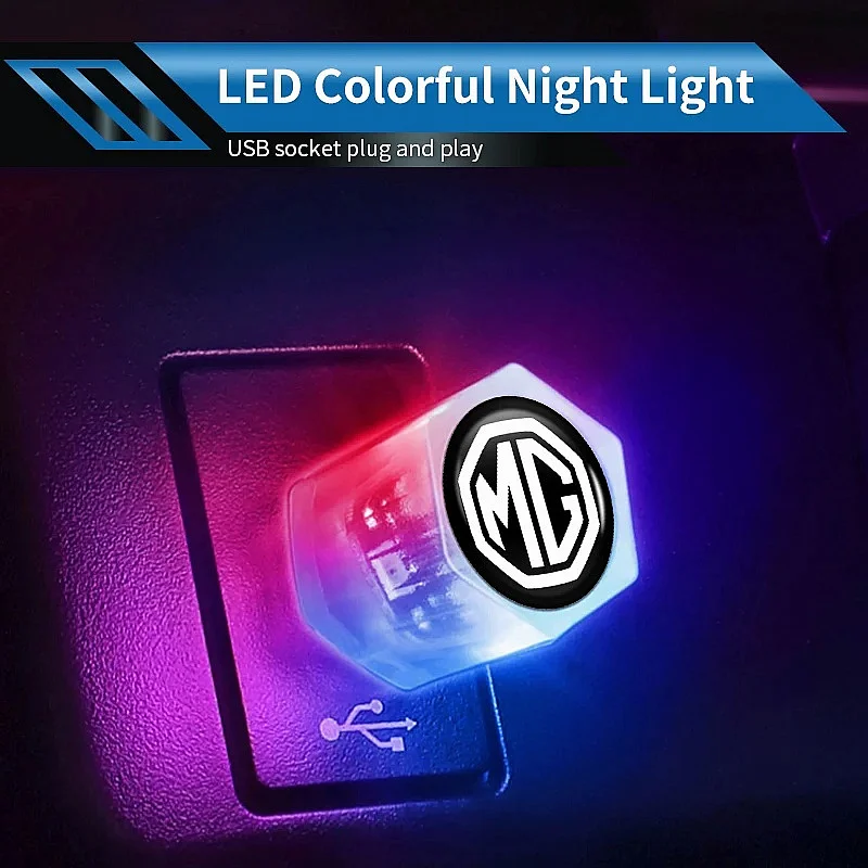 Mini USB LED Ambient Night Light For MG HS ZS MG6 MG4 EV Mulan, MG Logo Car Socket Lighting Decor Lamp Auto Parts