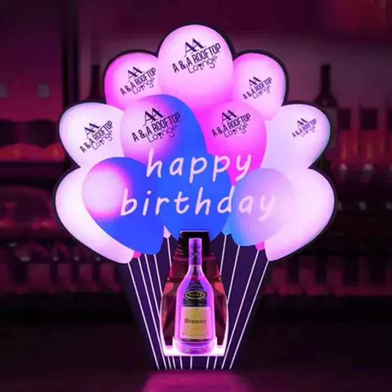 Happy Birthday Light Emitting Diode Display Stand, Acrylic Colorful Balloon Shape