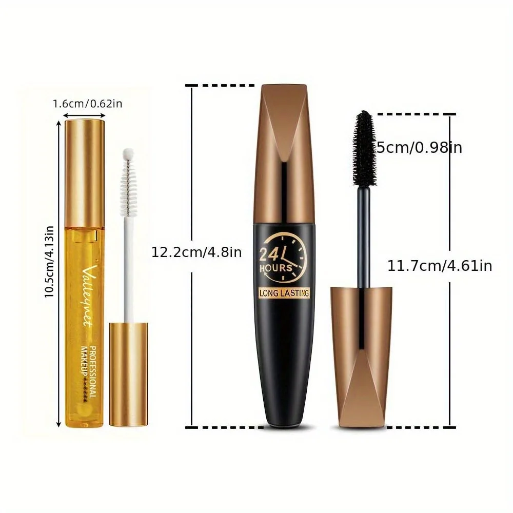 2 個/セットナチュラルラッシュケアセラム + 5D カーリングマスカラまつげカールまつげ、長持ちする防水トラベルアイメイクアップセット