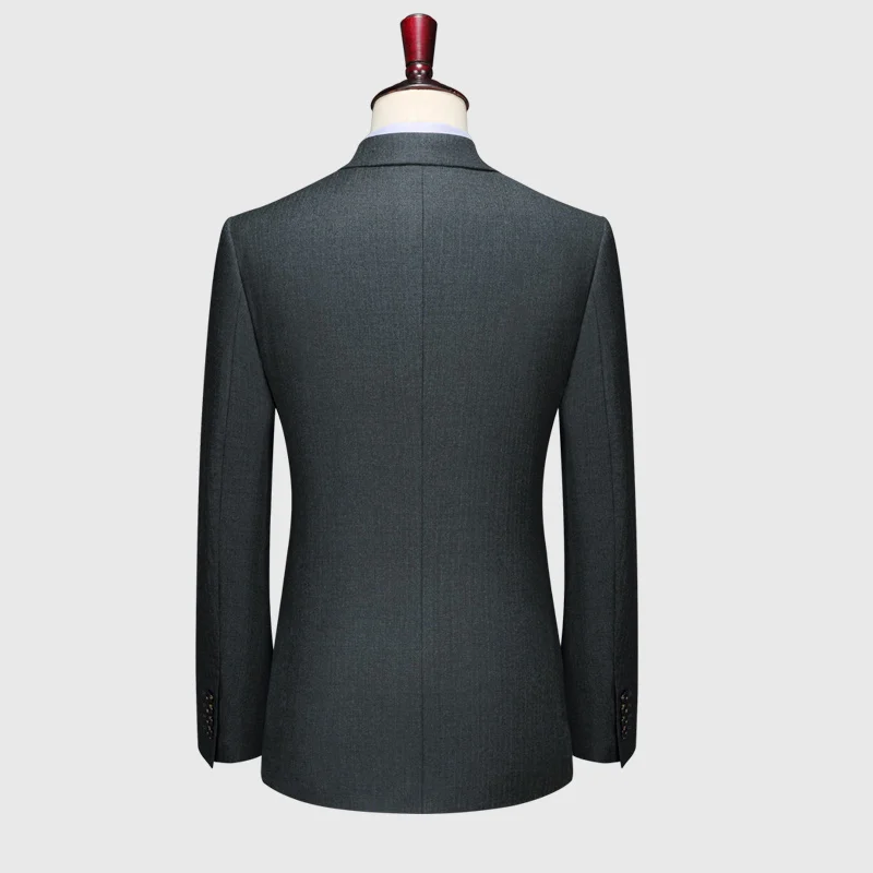 100% wool double breasted men suit set grey slim blazer pant wedding groom casual mens suits with pants plus size blazers