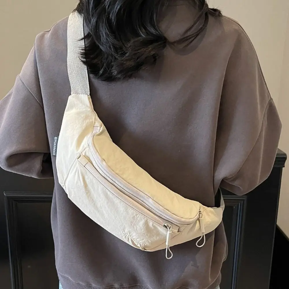Simple Solid Color Nylon Fanny Packs Crossbody Bag Korean Style Chest Bag Large Capcity Cloth Crossbody Waist Pack Shopping