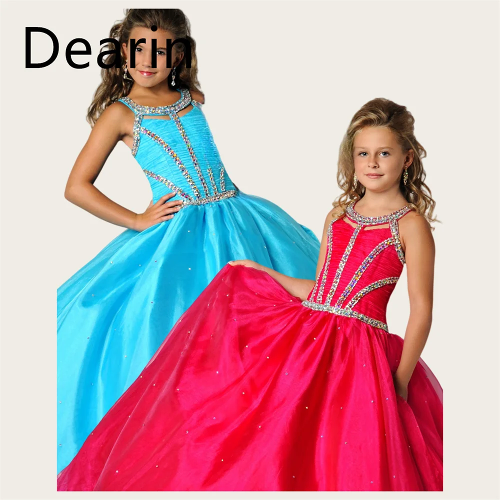 Customized Dearin Scoop Neckline Ball Gown Floor Length Skirts Flower Girl Dresses