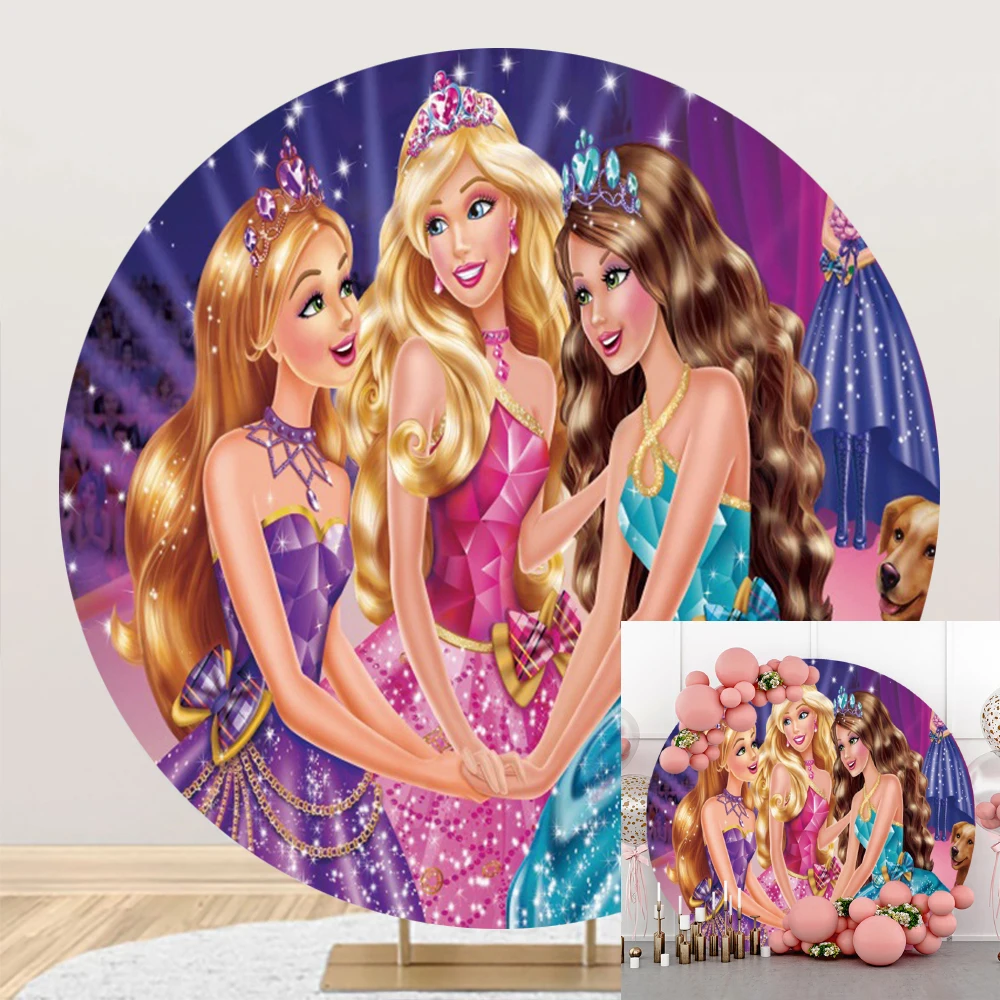 MINISO Barbie Princess Elastic Circle Round Background Baby Girl Birthday Party Decoration Photography Backdrop Photo Studio