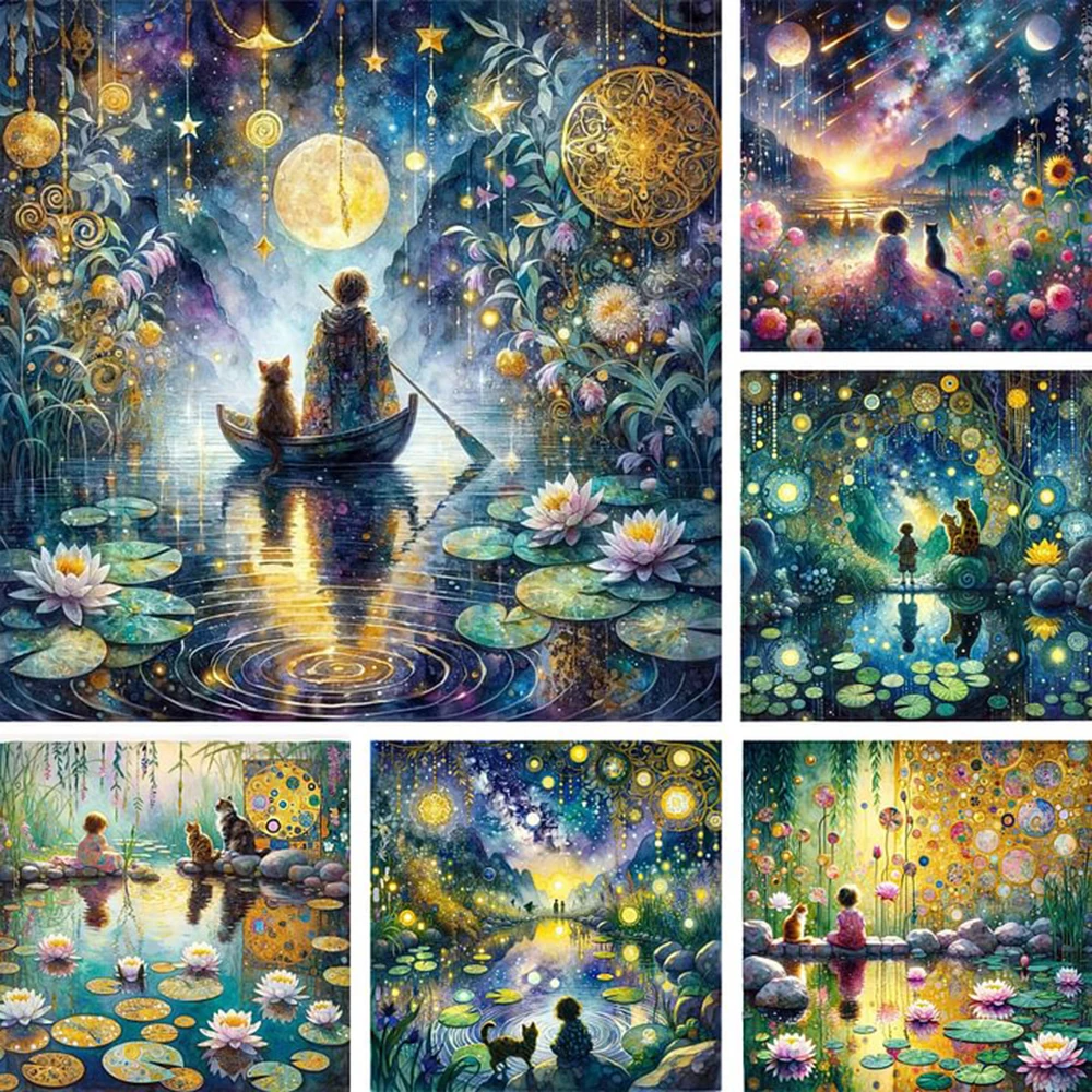 DIY Diamond Painting New 2024 Cross Stitch Kit Water Lilies and Cats Picture Mosaic Diamond Embroidery Home Decoration