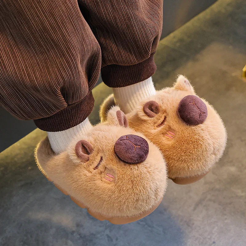 

Winter Capybara Children Slippers Cute Fluffy New Cotton Slippers 2025 Warm Comfortable Indoor Cartoon Plush Floor Home Slippers