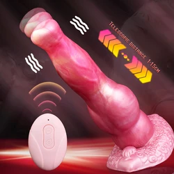 FAAK Silicone Fantasy Dog Knot Penis With Suction Cup Wireless Control Telescoping Vibrating Dildo Anal Plug For Women Men