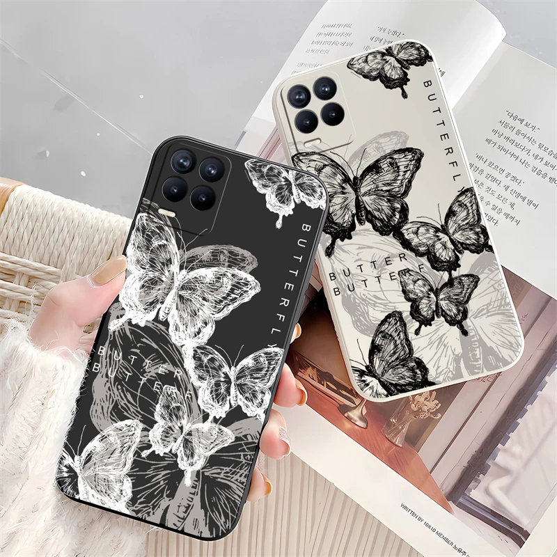 Case For Realme 9 Pro Plus 9i Liquid Silicone Soft Cover For OPPO Realme 8i 8 7 Pro 11 Pro Plus 10 Butterfly Pattern Cover