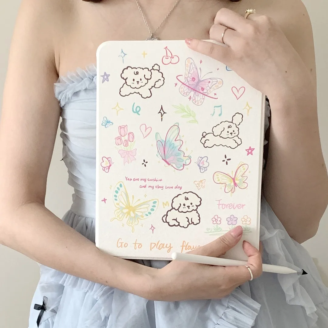 360 Degree Rotation Case For iPad 10th 2022 Gen 7 8 9 10.2 Air 5 4 10.9 Mini 6 with Pencil Holder Cartoon Butterfly Puppy Cover