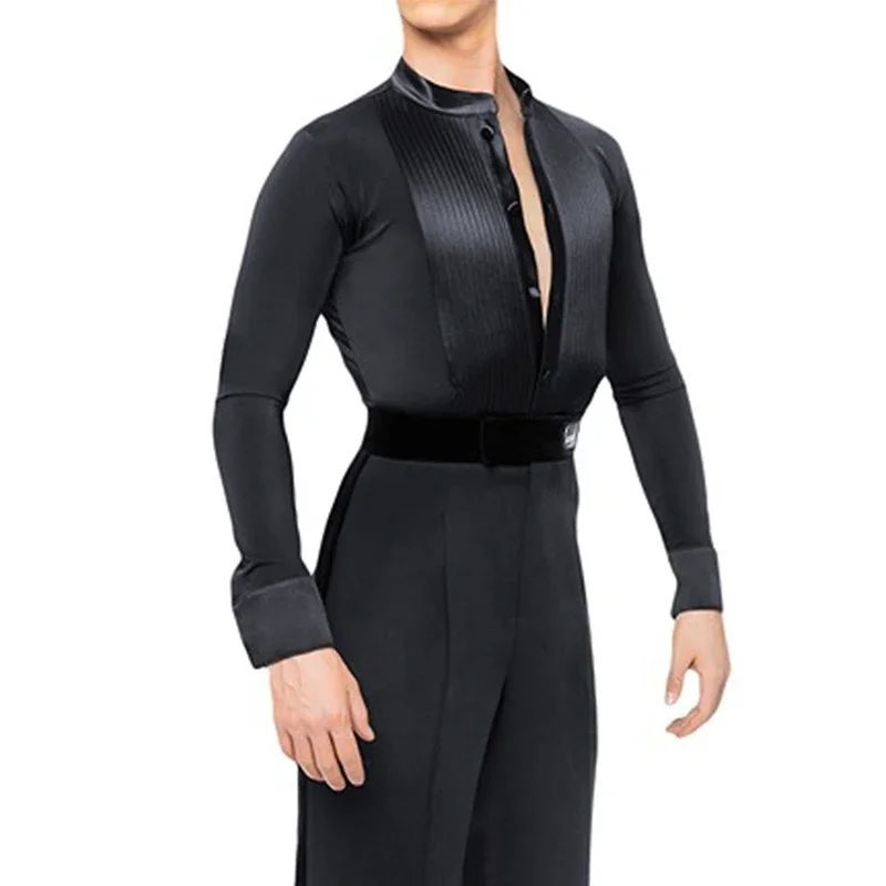 Chemise de danse de salon à manches longues pour hommes, vêtements de danse de tango moderne, vêtements de salsa noirs, costume de scène personnalisé