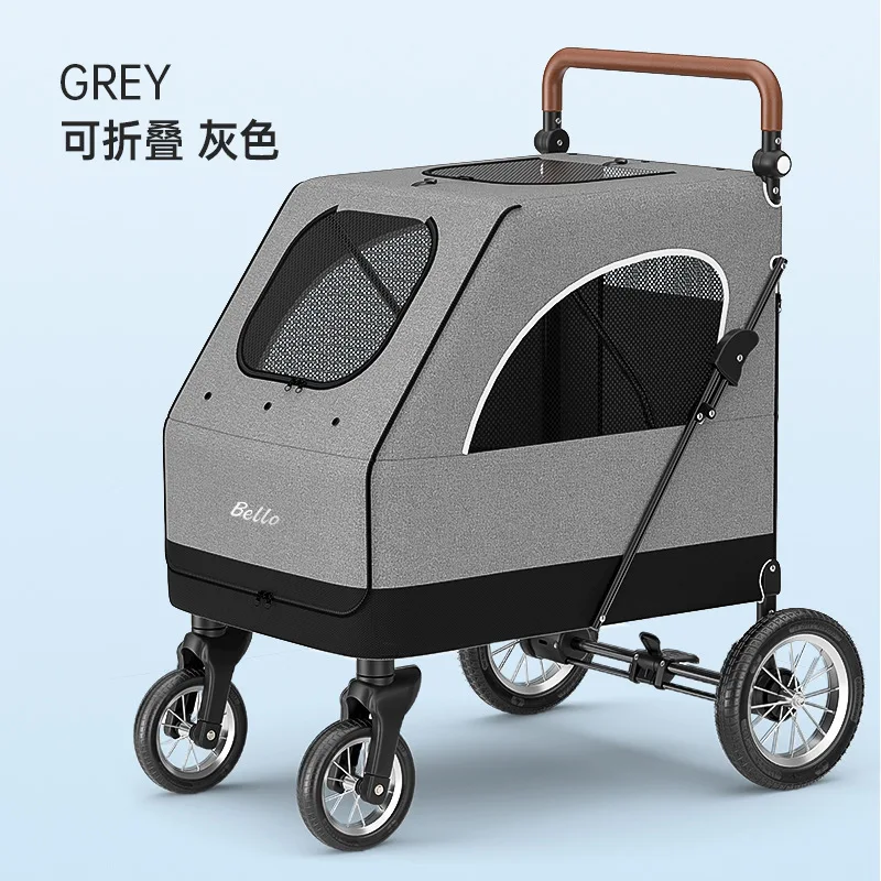 

Large and Medium-sized Pet Carts Golden Trolley Folding Large Space 55kg Load-bearing Can Hold More Than One Pet