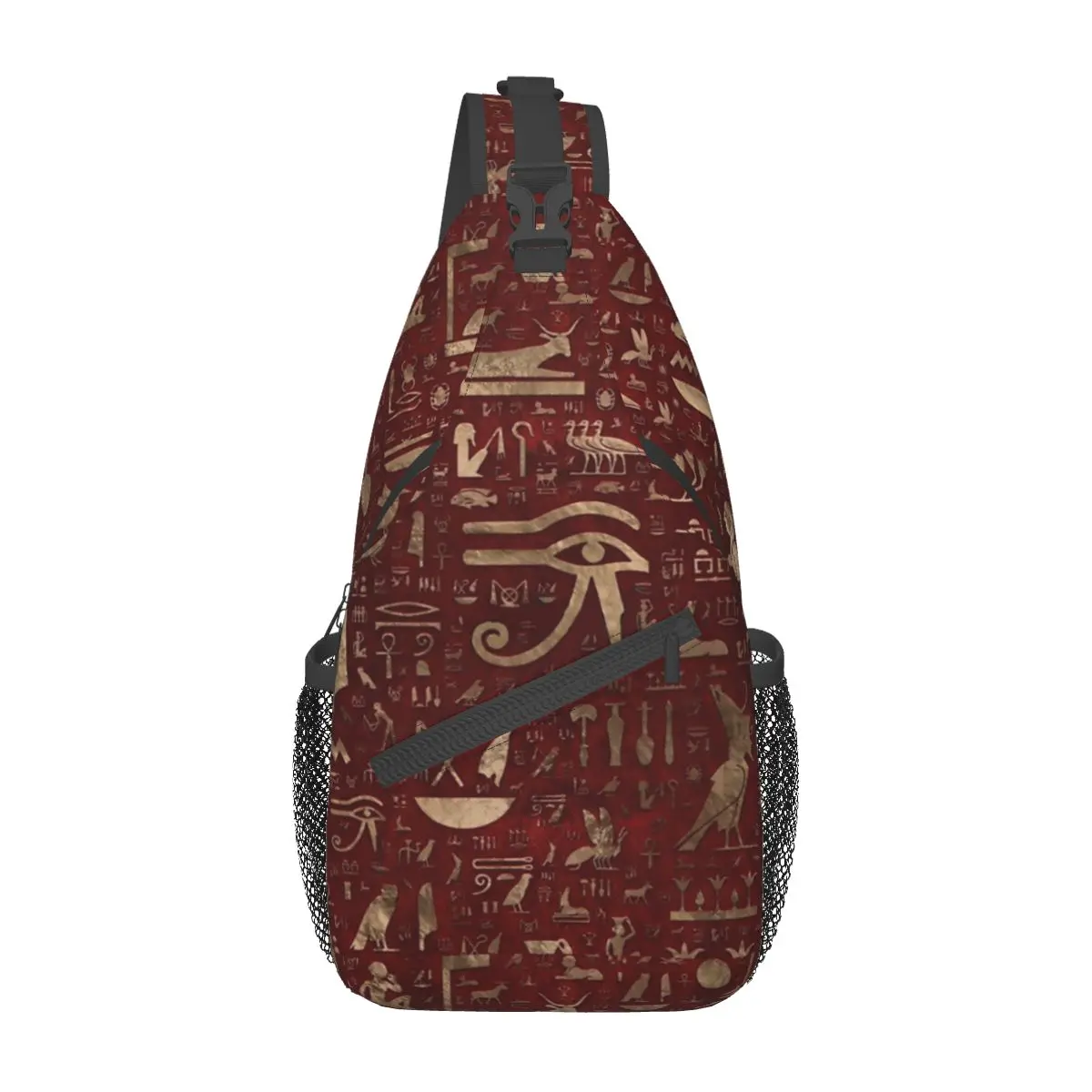 Tas selempang Hieroglyphs Mesir, tas dada kecil, tas ransel bahu bahasa Timur, tas bersepeda Travel Hiking