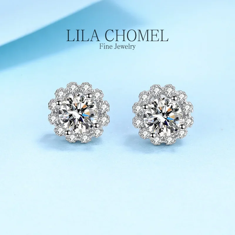 

White Gold 18K earrings real Moissanite Diamond 0.5/0.3 CT D Color Brilliant Stud Earrings for Women Wedding best fine Jewelry