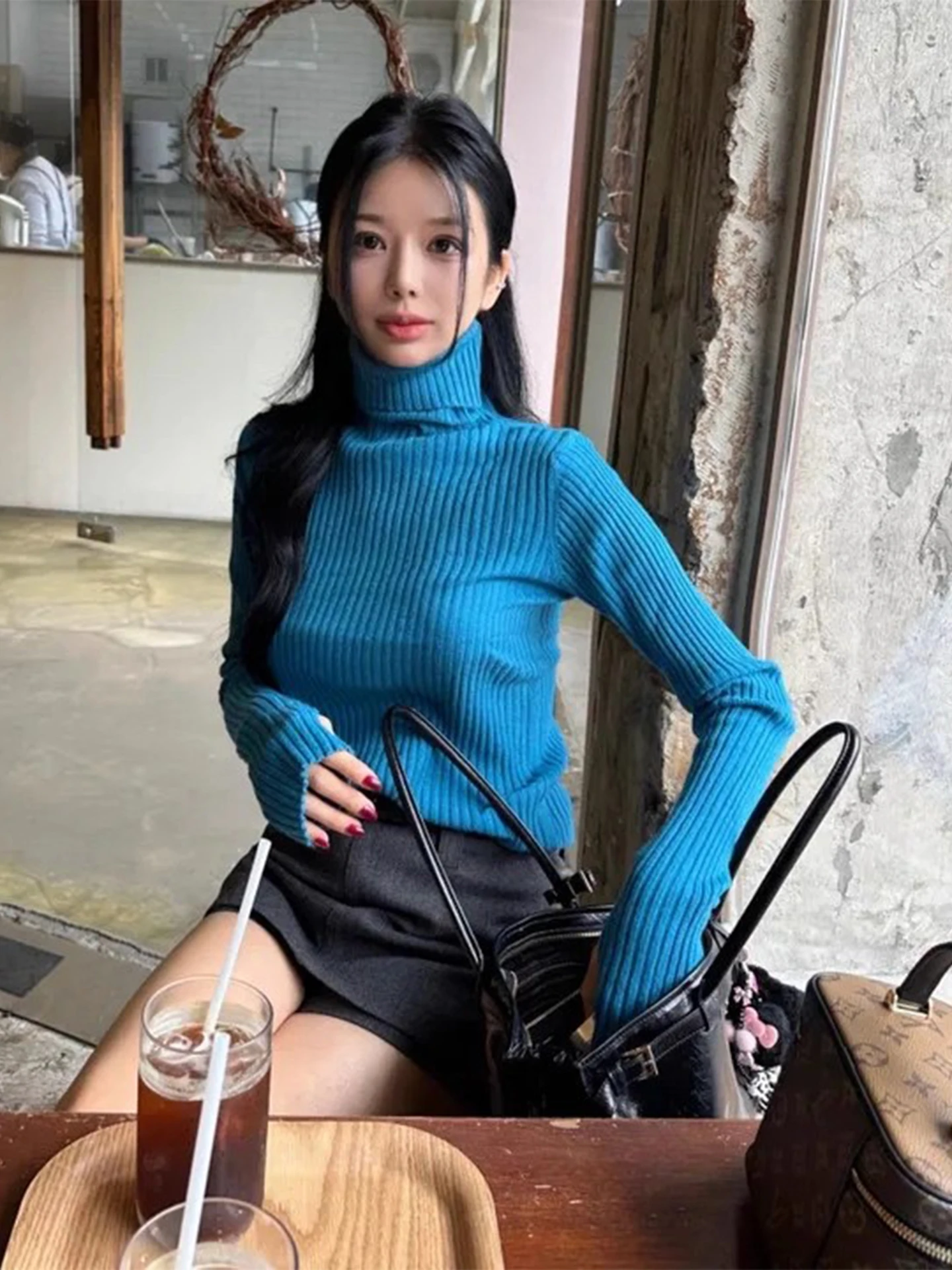 

Ele High Ne Knitwear Sweater Women's Slim Fit Base Layer irt White Enhancing Winter New Arrival Long Sve Top