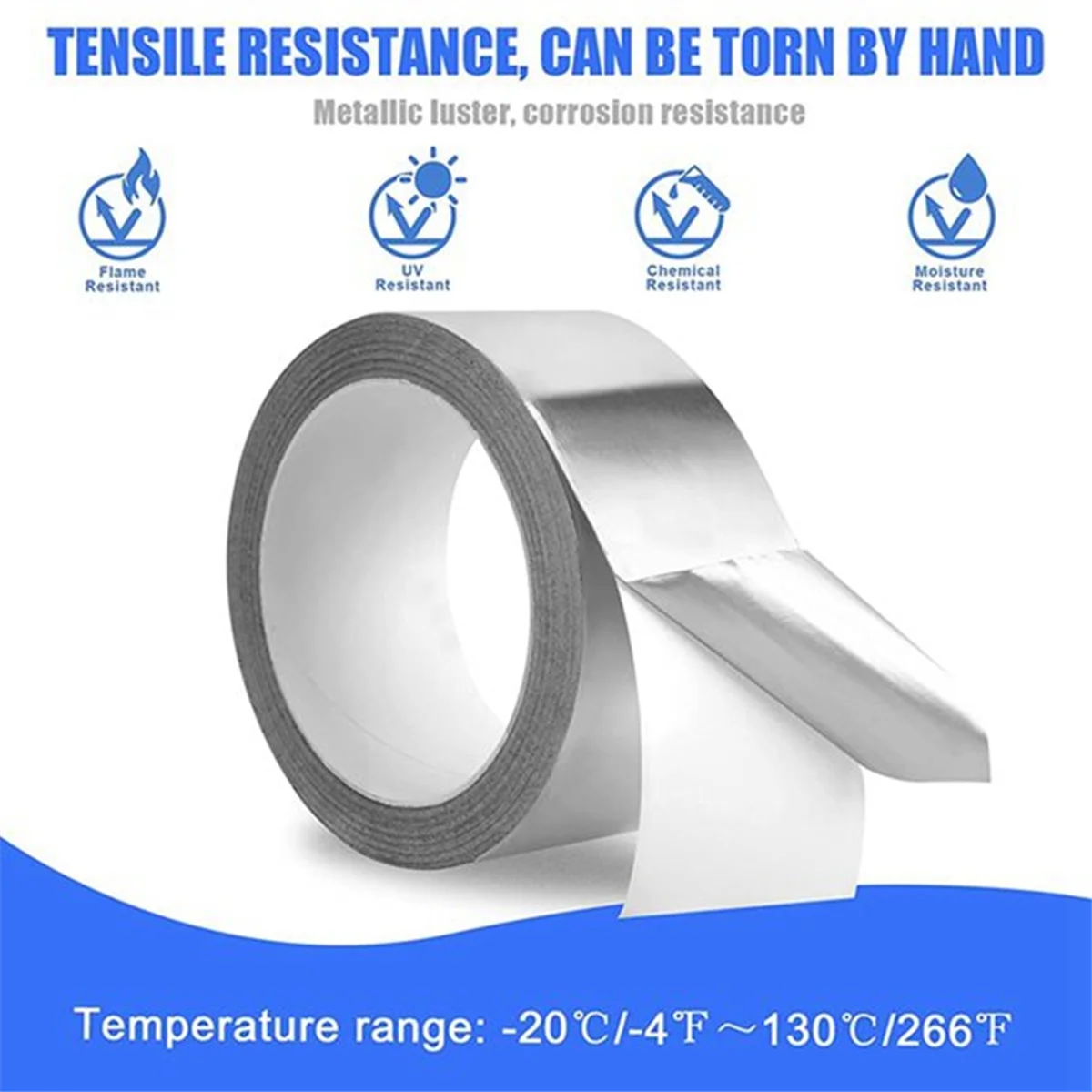 Single Guide Aluminum Foil Tape, High-Temperature Resistant Pipeline Sealing, Flame Retardant Tape, Tin Foil Insulation