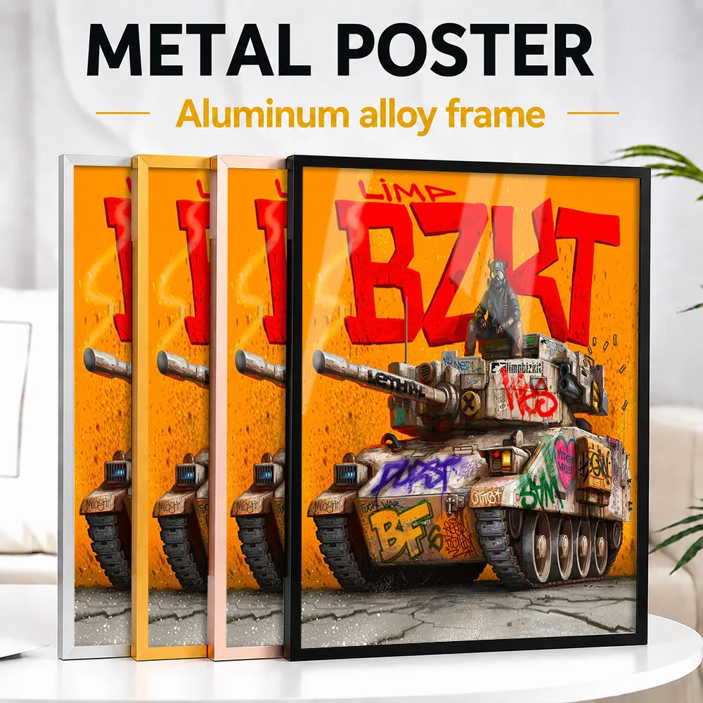 Graffiti Tank With Limp Bizkit Logo Metal Poster With Aluminum Alloy Frame Personalized Photo Tactical Style Wall Art For Study