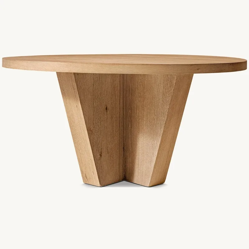 Modern simple solid wood household round dining  furniture rural retro dining  villa tea  negotiation