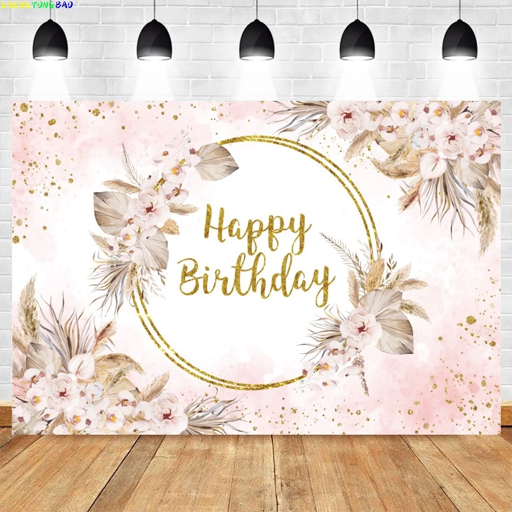 

Bohemian Baby Shower Backdrop Boho Flowers Kids Girl Birthday Photo Background for Studio Photography Photocall