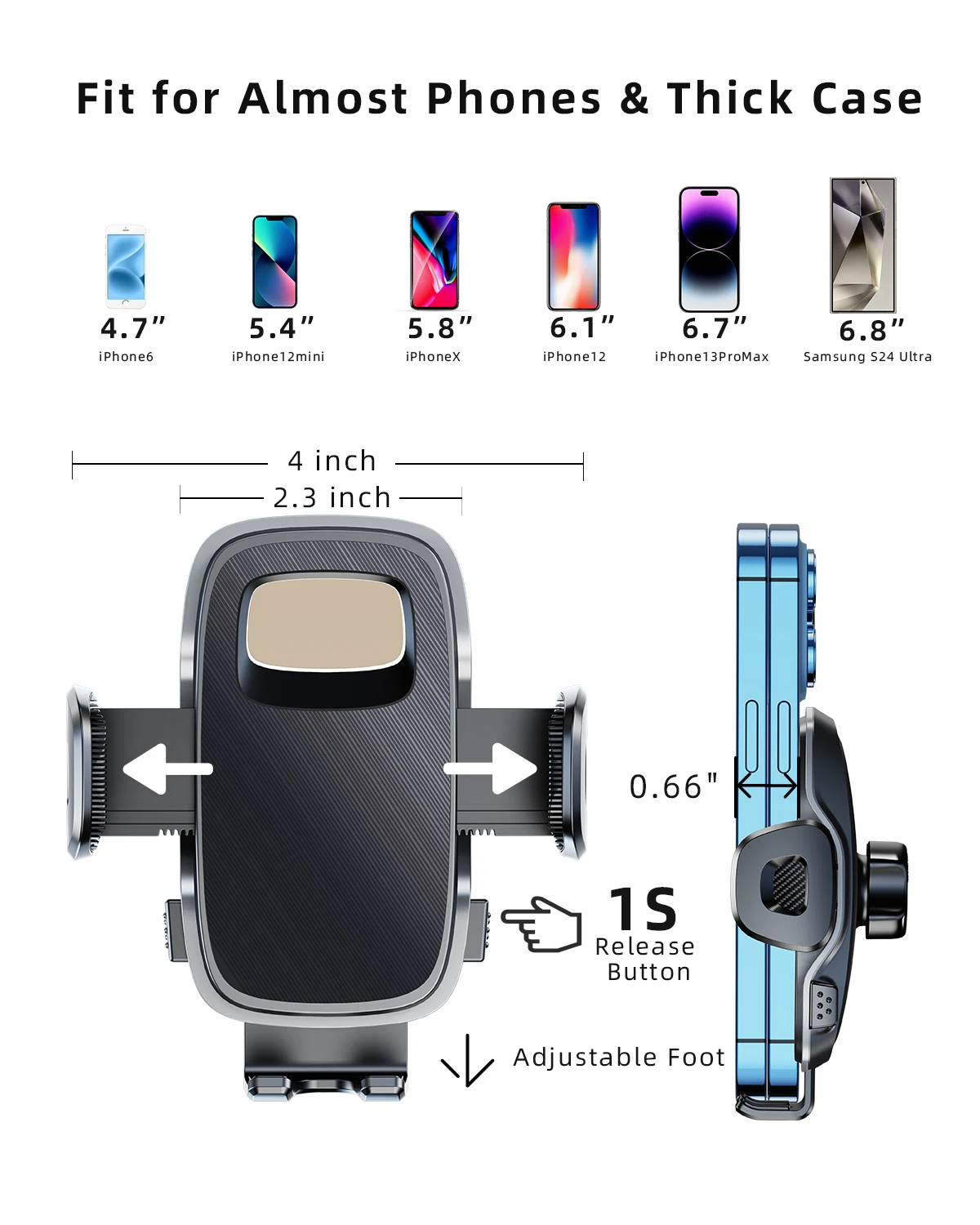 Oatsbasf Car Air Vent Clip Phone Holder Adjustable for 4.7-6.8'' Device with Extendable Arm Phone Stand Universal for iPhone