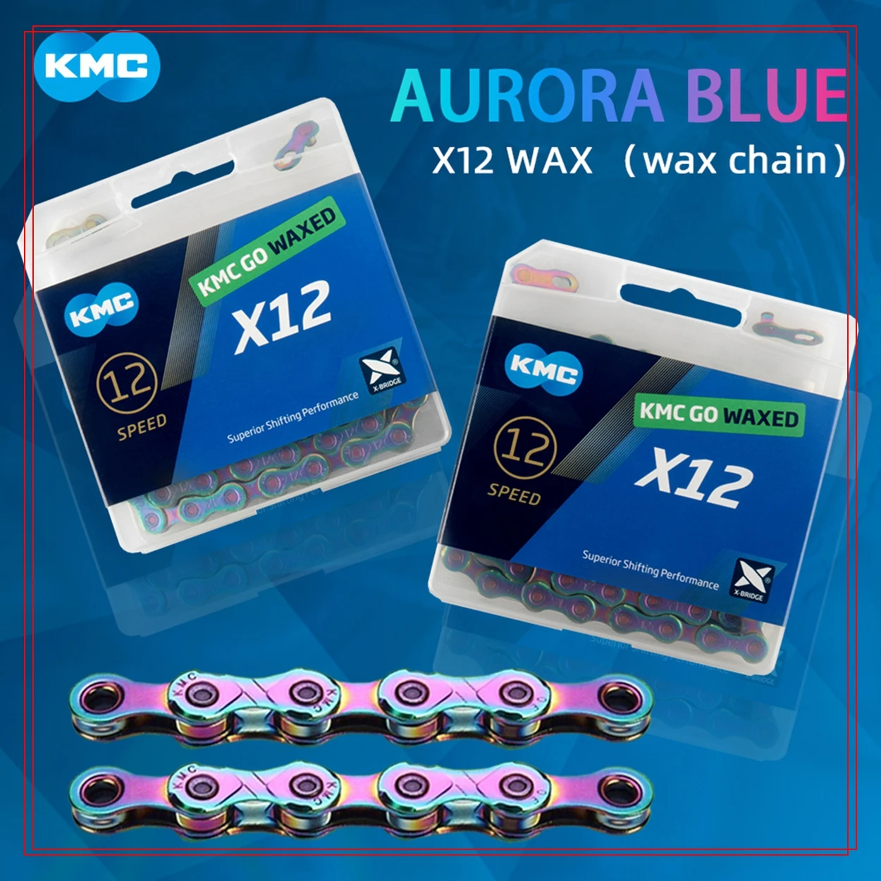

KMC Go Waxed X12 MTB Chain 12 Speed 126 Links Bicycle Current 12V Mountain Bike Chains 12S Aurora Blue Cycling Accessories