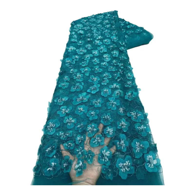 

Небесно-голубая кружевная ткань с бисером, нигерийское кружево, высококачественная белая вышивка для женских вечерних платьев, шитье, KB5211