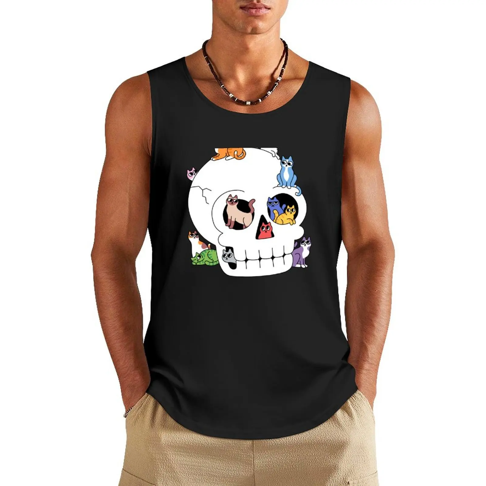 

Skull is Full of Cats Tank Top Man sleeveless shirt anime t-shirts Short sleeve gym clothes man