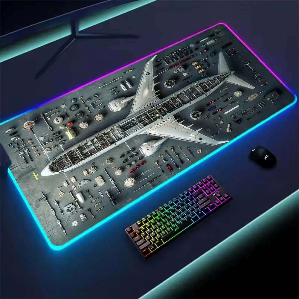 

Aircraft parts Mouse Pad XXL RGB Gaming Mouse Pad Gamer Accessories Large LED Light Mousepads PC Computer Desk Mat with Backlit