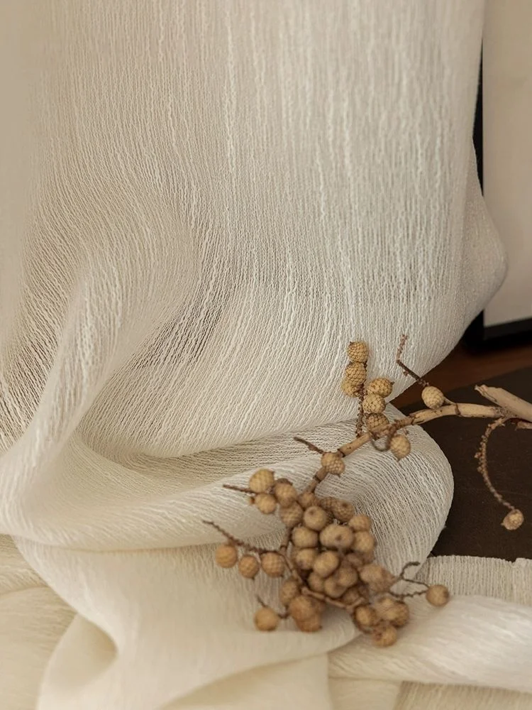 French light beige yarn thickened soft draped curtains for living room balcony bedroom texture curtains tulle Yoga Room curtain