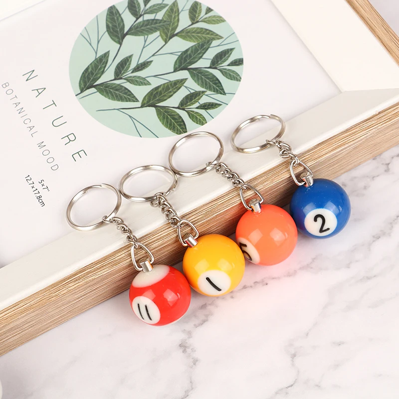 New！Random 1pcs Mini Billiards Shaped Keyring Assorted Colorful Billiards Pool Small Ball Keychain Creative Hanging Decorations