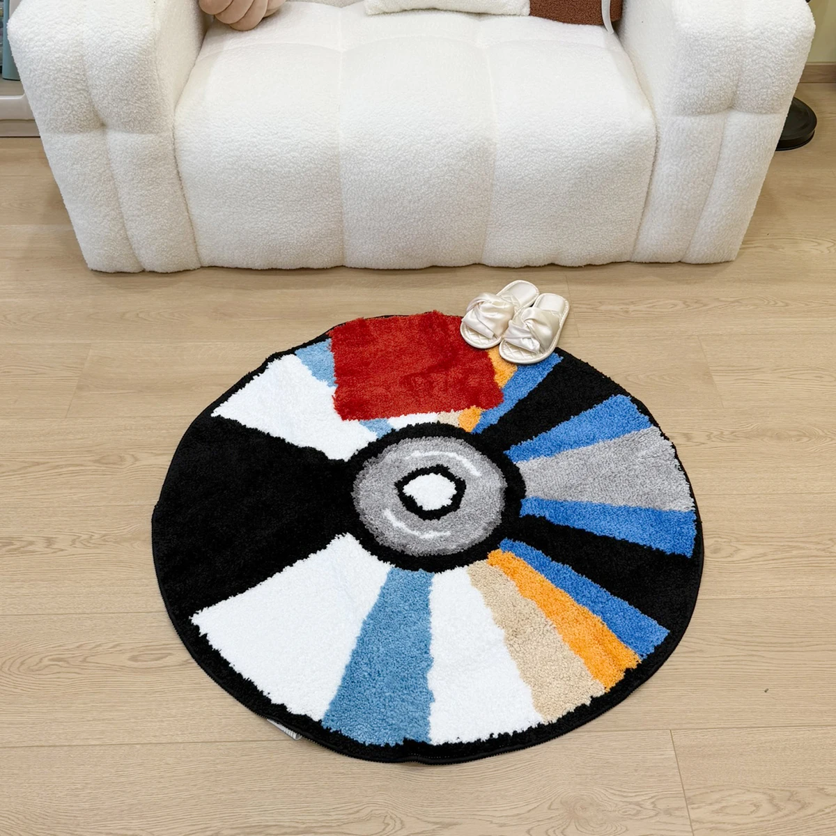 AGILESTAR Music Disc Tufted Rug, Round Accent Flocking Mat with Soft Surface and Non-Slip Backing, Modern Bedroom Home Decor