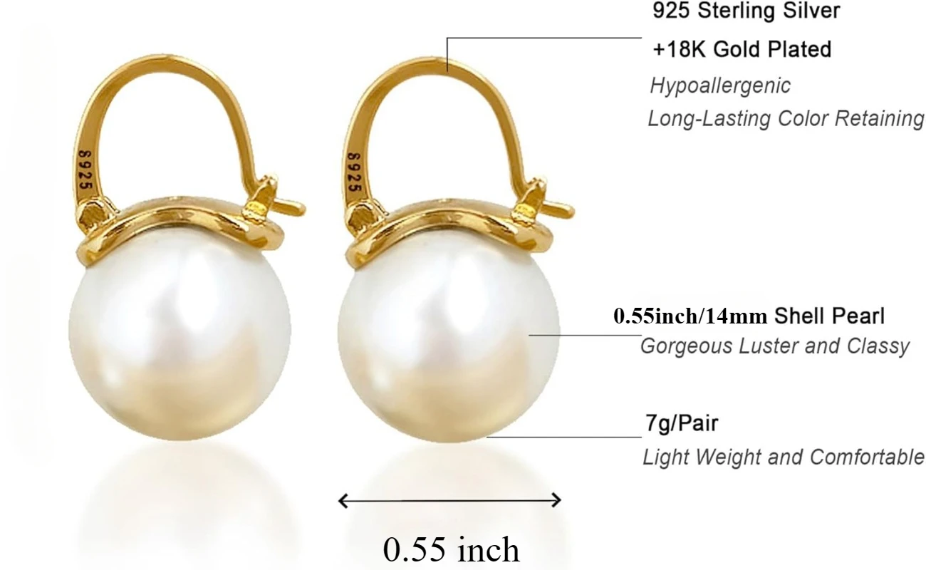 أنيقة 925 فضة اللؤلؤ إسقاط أقراط استرخى مسمار 14K مطلية بالذهب أقراط للنساء في سن المراهقة الفتيات أمي 14 مللي متر #6