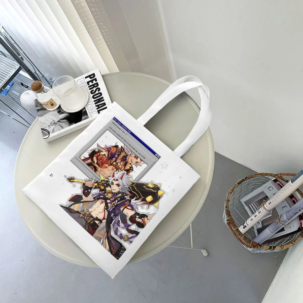 Arataki Itto Genshin Impact Shopping Bags Canvas The Tote Bag Reusable for Ladies Shoulder Tote Travel Handbag