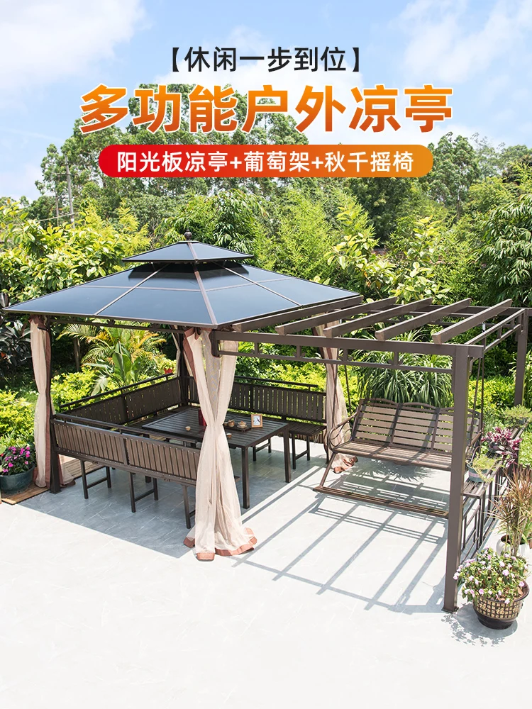 Outdoor courtyard grape trellis awning preservative wood swing