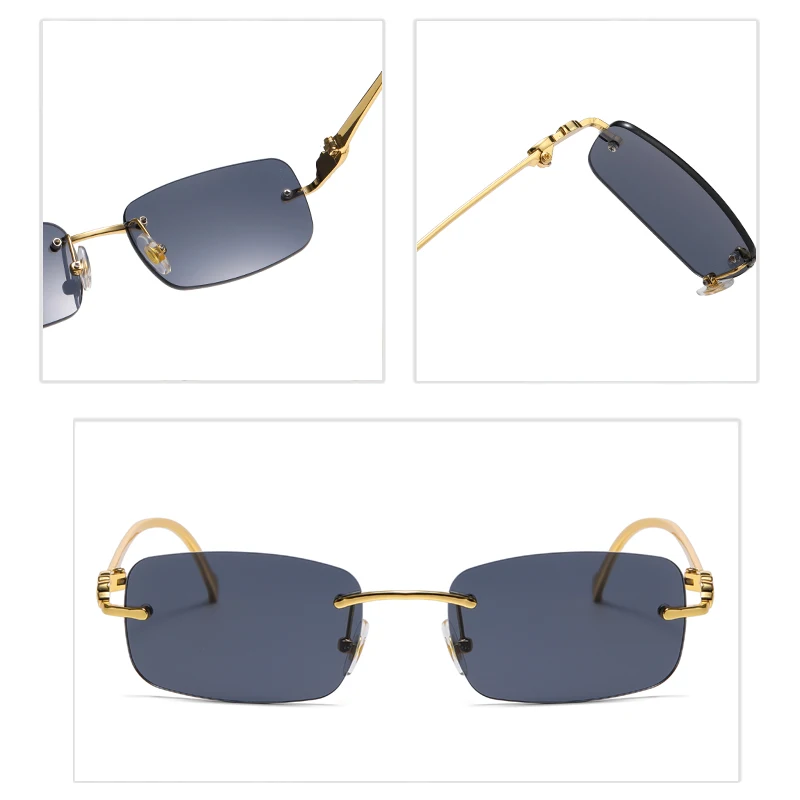 2 قطعة نظارات شمسية مربعة عصرية بدون إطار للرجال والنساء نظارات شمسية معدنية فاخرة للسفر والقيادة