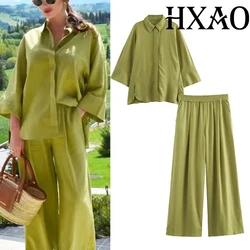 HXAO Pants Sets for Women 2 Pieces Trousers Set Women 2024 Summer Elegant Casual Short Sleeve Shirts Baggy Trousers Women Outfit