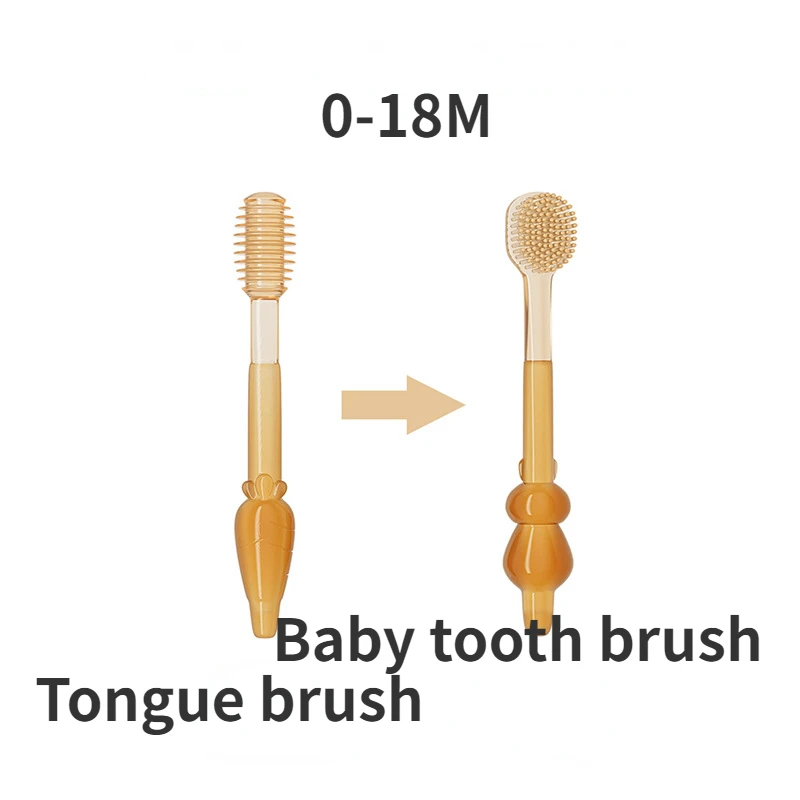 Baby Soft Bristle Toothbrush Silicone Tongue Brush Infant Toddler Oral Care Toothbrush Training Teeth Brush with Cover BPA Free