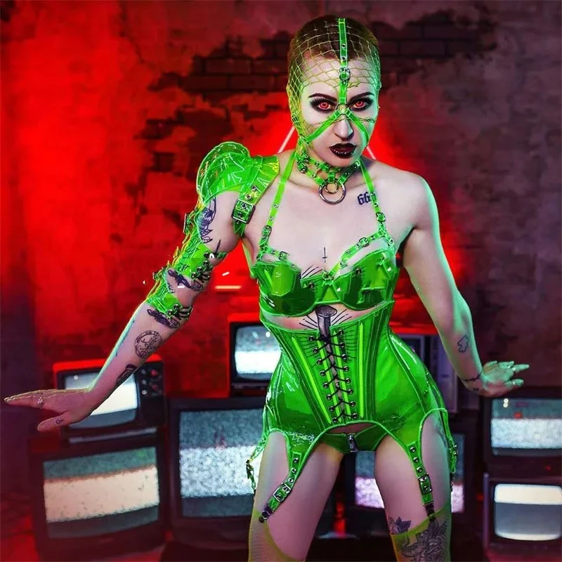 Future Technology-Costumes de boîte de nuit sexy pour femme, chemise de bikini verte structurels ente, chanteuse Ds, fête d'Halloween, vêtements de bar
