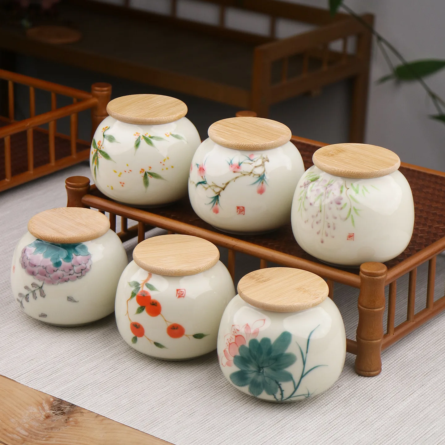 Ceramic tea jar vintage decorative small airtight ceramic theedoos for tea leaf storage chinese ceramic canister tabletop presen