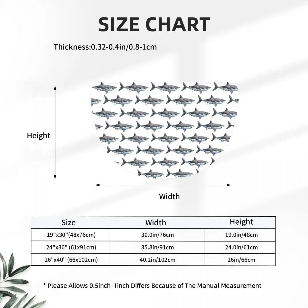 Great White Shark Soft Flannel Half Round Doormat Non Slip Bathroom Mat Absorbent Floor Carpet for Living Room