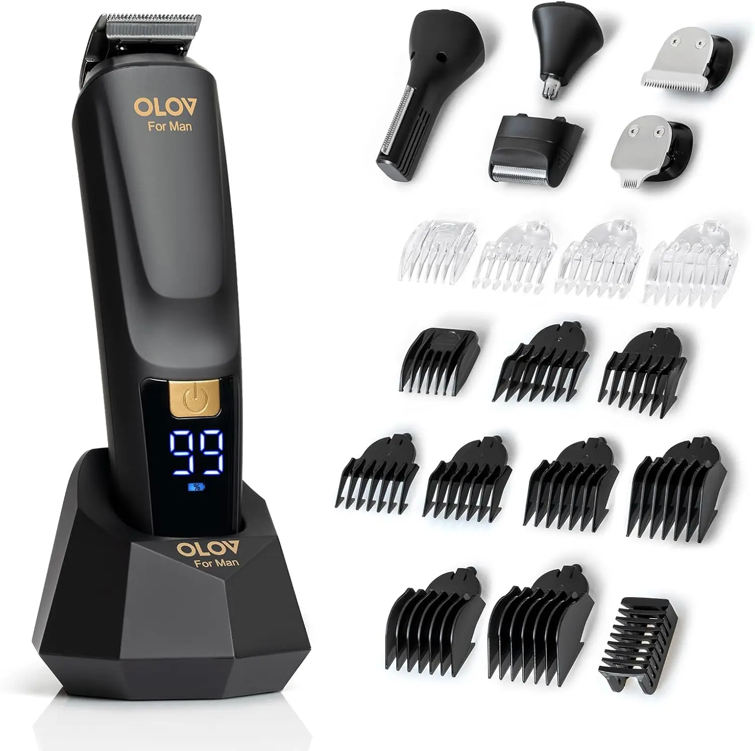 21-Piece All-in-One Men's Grooming Kit: Beard Trimmer, Hair Clipper, Nose/Ear/Body/Face Electric Razor with USB Dock