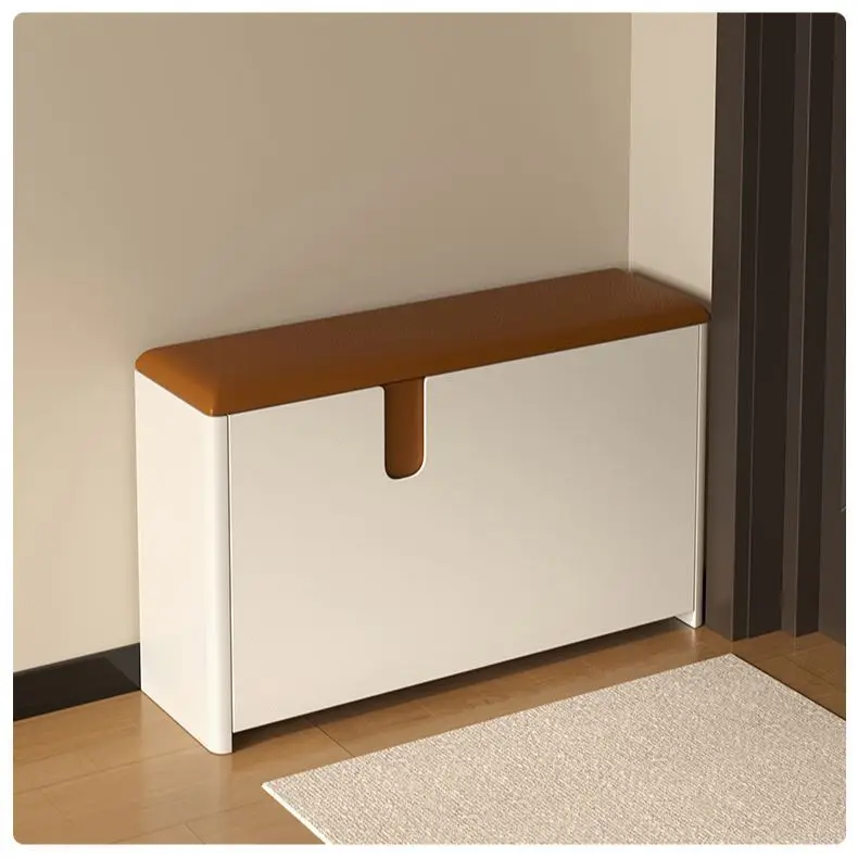 Ultra-narrow and extremely narrow shoe changing stool, solid wood shoe cabinet integrated 24 tipping bucket into the home door