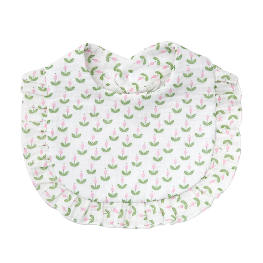 Bloemenprint Slabbetjes Verstelbare Snap Speeksel Handdoek Gegolfde Rand Mousseline Katoen Spuugdoekjes Regenboog A-klasse Meisjes Voeden Sjaal