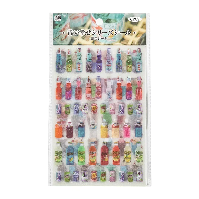 6pcs One Lot Vintage Snacks Fruits Shop Decorative Stickers for Scrapbooking Kawaii Journal Sticker Stationery