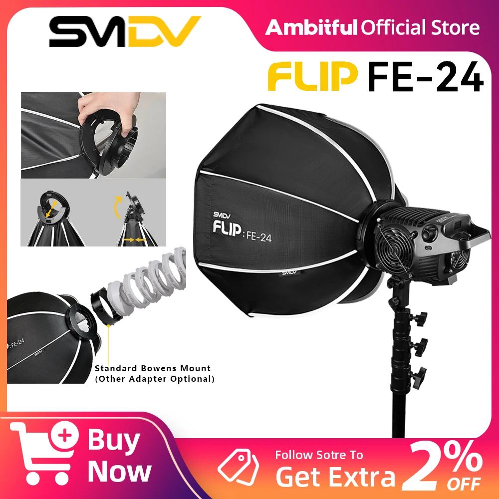 

SMDV FLIP FE-24 60cm Quick Release Parabolic Softbox for ML60II ML100BI GC30 GC60 X60 X100 Forza60, Portable Octagon Light