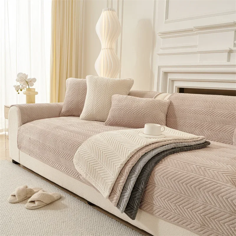 

Soft Plush Sofa Towel Solid Color Thicken Sofa Mat Four Seasons Universal Anti-slip Corner Couch Towel Mat for Living Room Decor