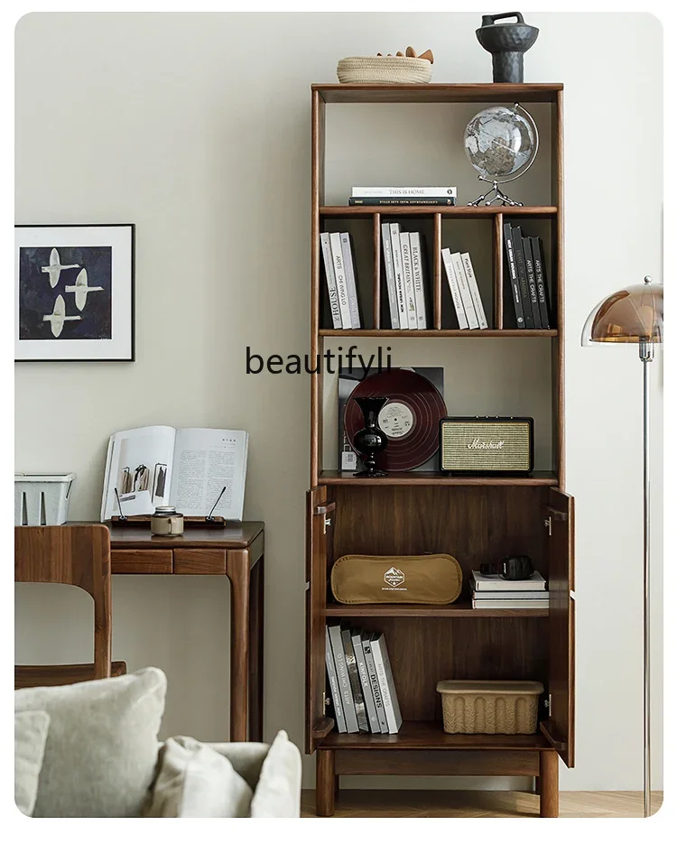 

J185 North American Black Walnut Solid Wood Bookshelf Nordic Bookcase Full Solid Wood Japanese Style Floor Storage Rack Customiz