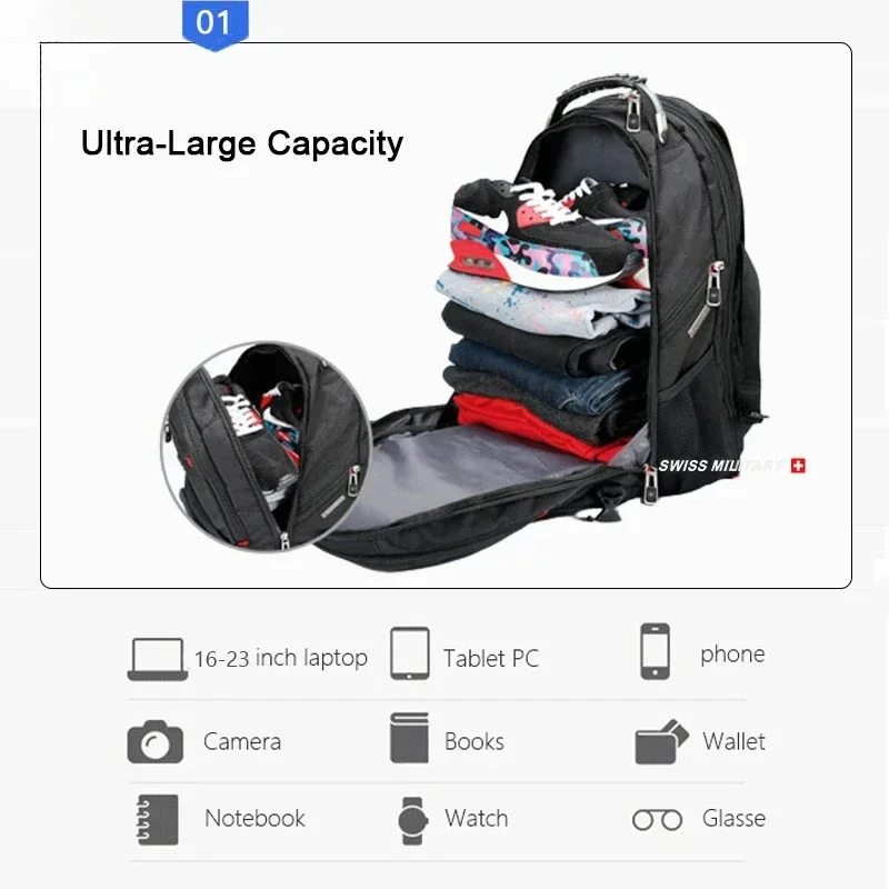 متعددة الوظائف سعة كبيرة الذكور حقيبة موضة السفر USB شحن مقاوم للماء 23 بوصة محمول على ظهره الرجال Mochila