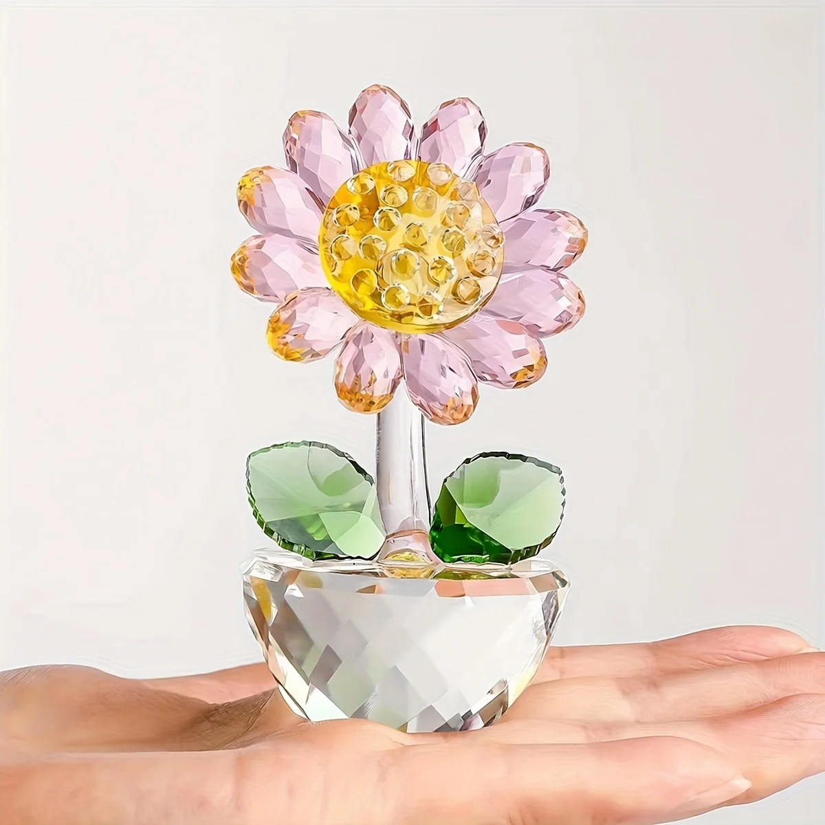 

Stunning Crystal Sunflower with Bud - Elegant Glass Figurine, Home Desk Decor & Gift Ready with Box